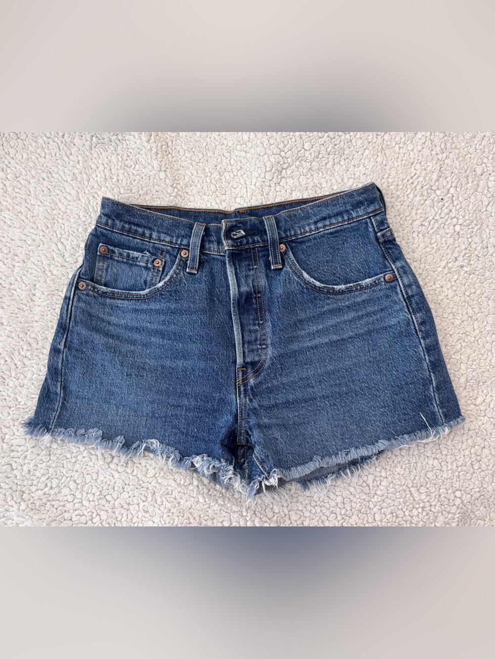 Levi's Dark Blue Frayed Hem Denim Shorts